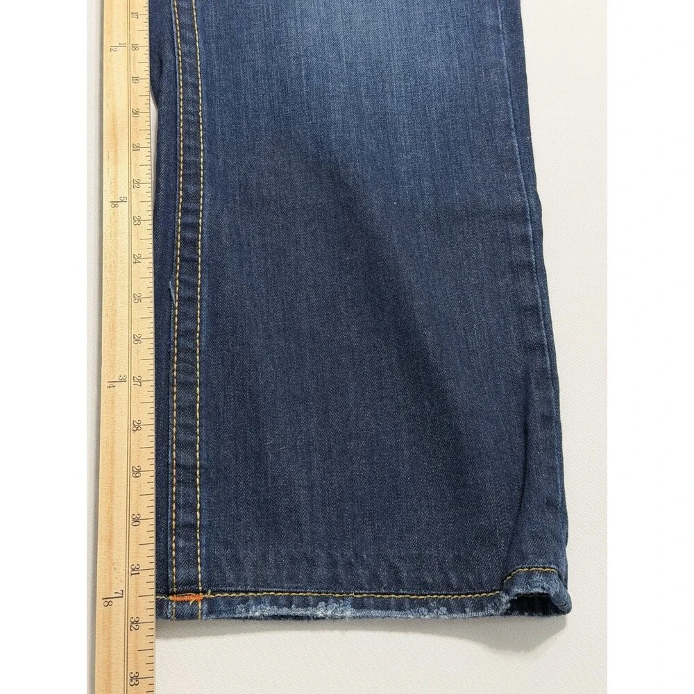 True Religion Ricky Jeans Mens 38x32 Blue Relaxed Straight Zip Fly Stretch Flap